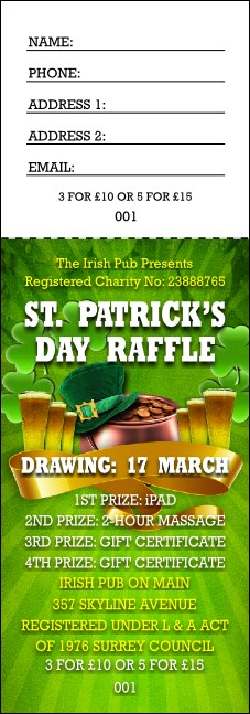 St. Patrick's Day Party Raffle Ticket Product Front