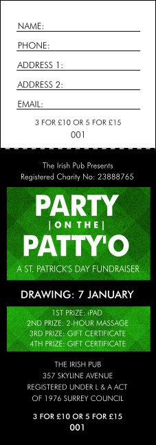 St. Patrick's Day Plaid Raffle Ticket Product Front