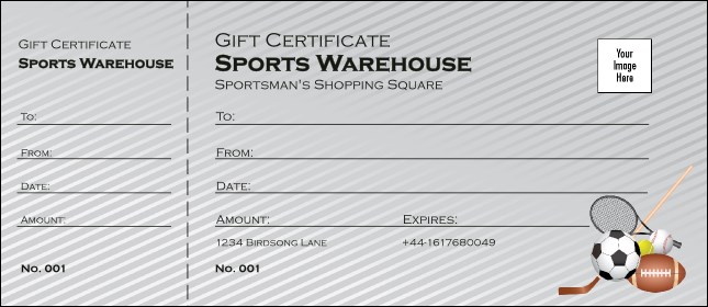 Sports Gift Certificate 002 Product Front