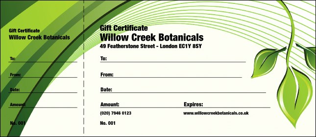 Green Leaf Gift Certificate Product Front