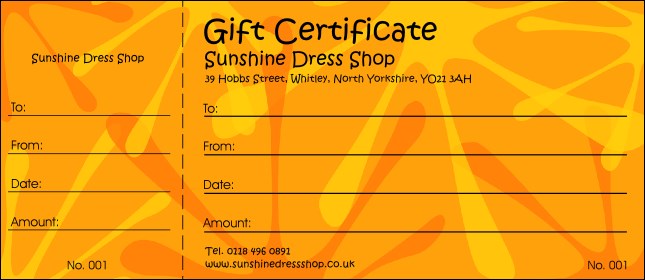 Orange Fun Gift Certificate Product Front