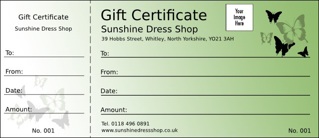 Butterfly Gift Certificate 002 Product Front