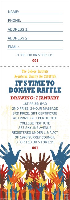 Fundraising Hands Raffle Ticket Product Front