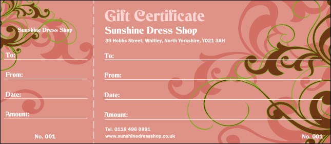 Pink Vines Gift Certificate Product Front