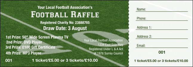 Football Raffle 003 Raffle Ticket Product Front