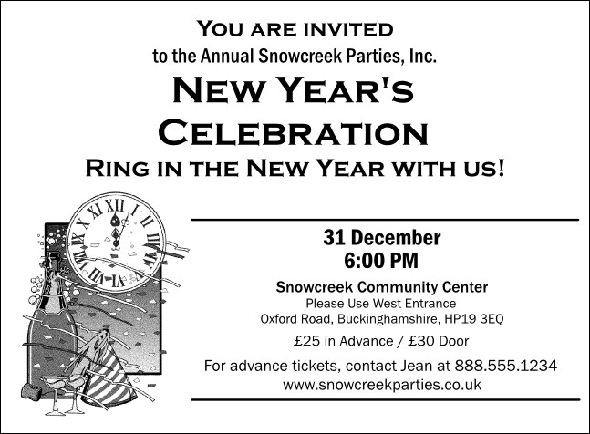 Black and White New Year"s Invitation 001 Product Front