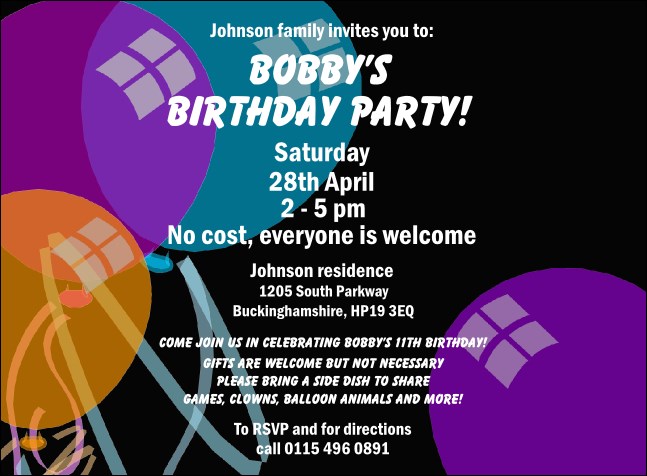 Balloons Invitation 001 Product Front