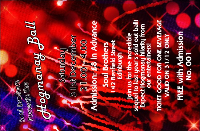 Colourful Hogmanay Drink Ticket Product Front