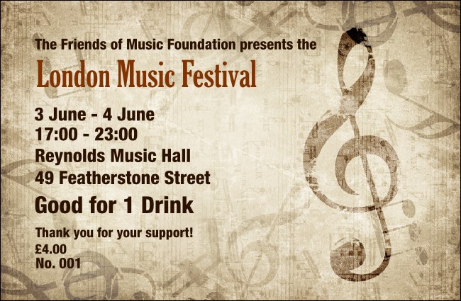 Music Festival 2 Drink Ticket Product Front