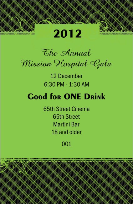 2012 Gala Plaid Green Drink Ticket Product Front