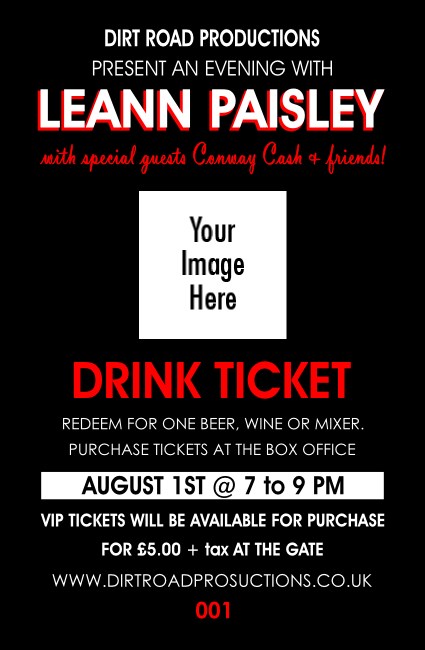 Your Photo Concert Black and Red Drink Ticket Product Front