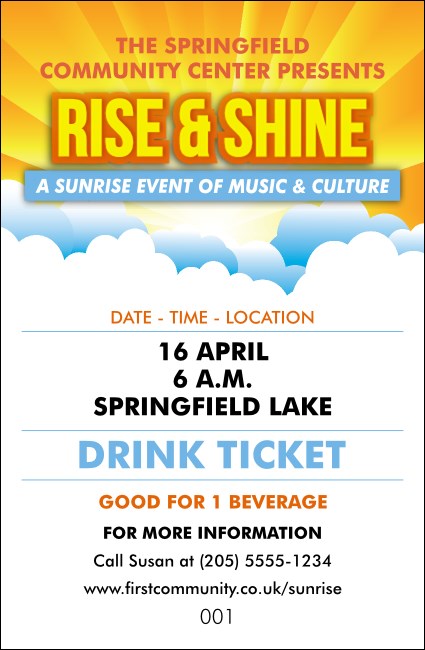 Sunrise Clouds Drink Ticket Product Front