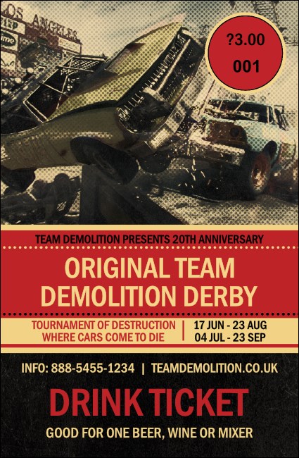 Demolition Derby Drink Ticket Product Front