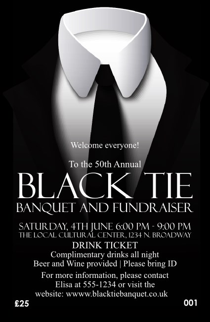 Black Tie Drink Ticket Product Front