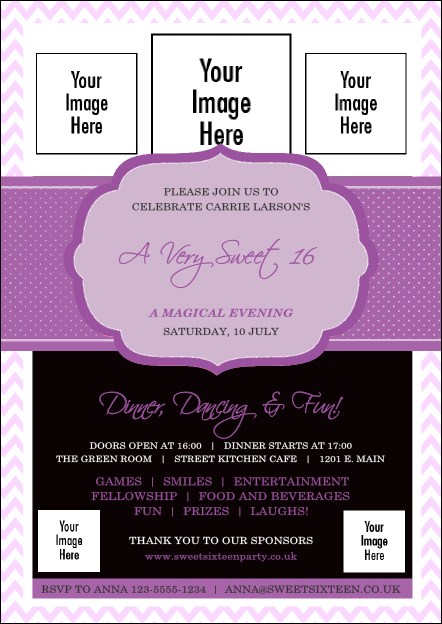 Sweet Sixteen Purple Chevron Postcard Product Front