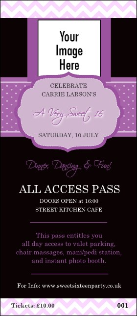 Sweet Sixteen Purple Chevron VIP Pass Product Front