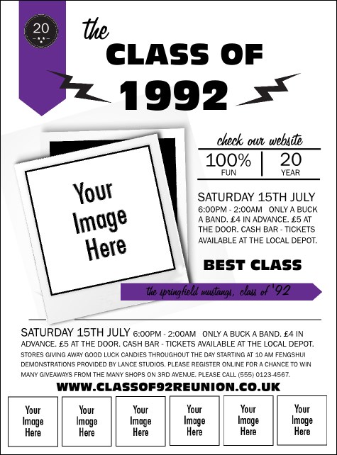 Class Reunion Mascot Purple Logo Flyer Product Front