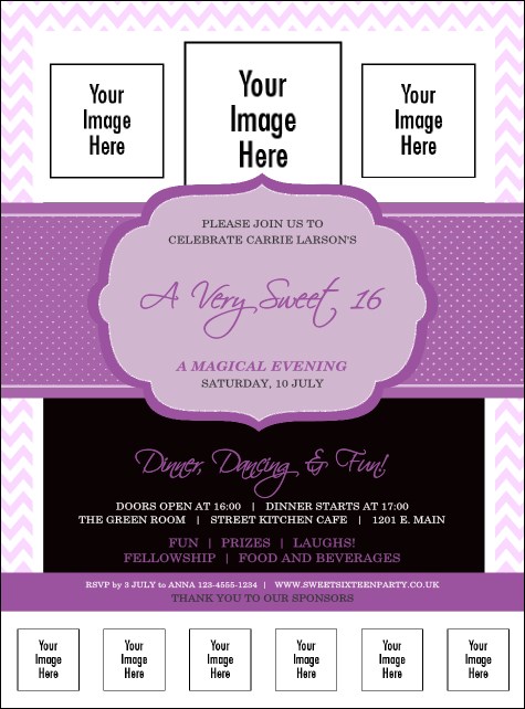 Sweet Sixteen Purple Chevron Logo Flyer Product Front
