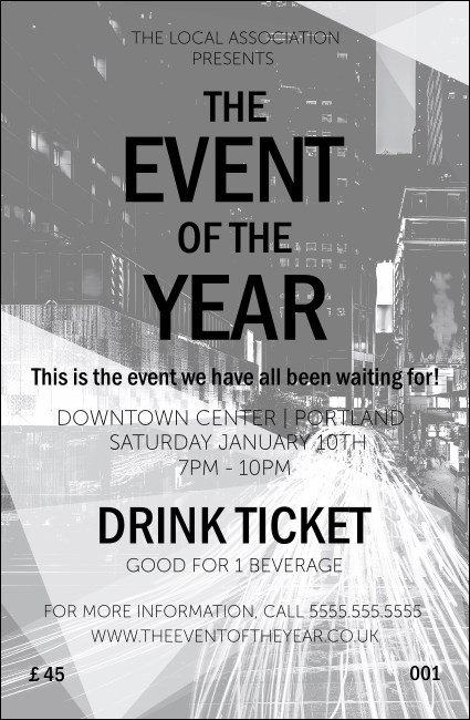 All Purpose Building and Streetlights Black and White  Drink Ticket Product Front