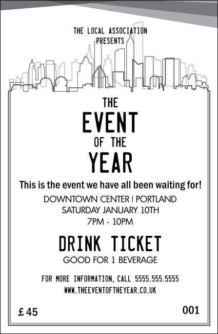 All Purpose Skyline Black and White Drink Ticket Product Front