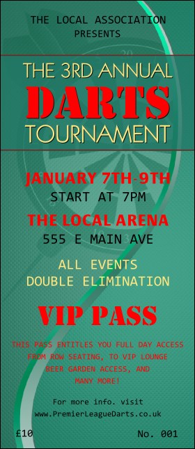 Dart Tournament VIP Pass Product Front
