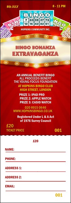 Bingo Bonanza Extravaganza Raffle Ticket Product Front
