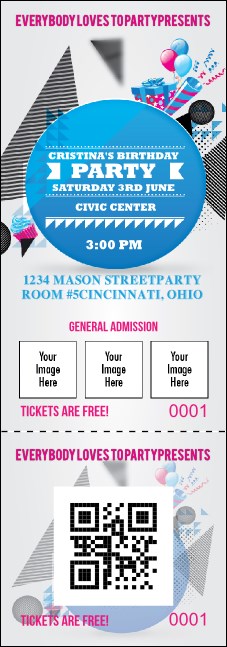 Birthday Geometric QR Event Ticket Product Front