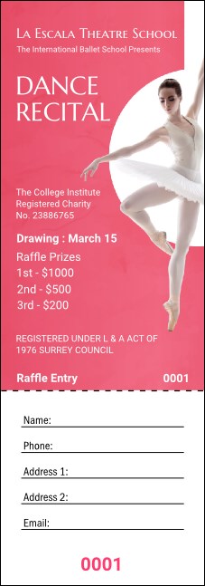 Ballet Dance Recital Raffle Ticket Product Front