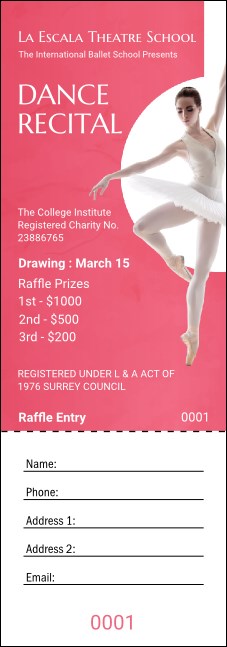 Ballet Dance Recital Raffle Ticket Product Front