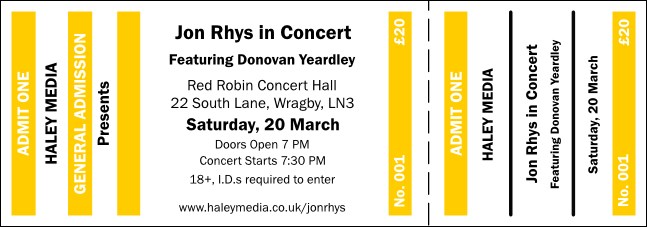 Yellow and White General Admission Ticket Product Front
